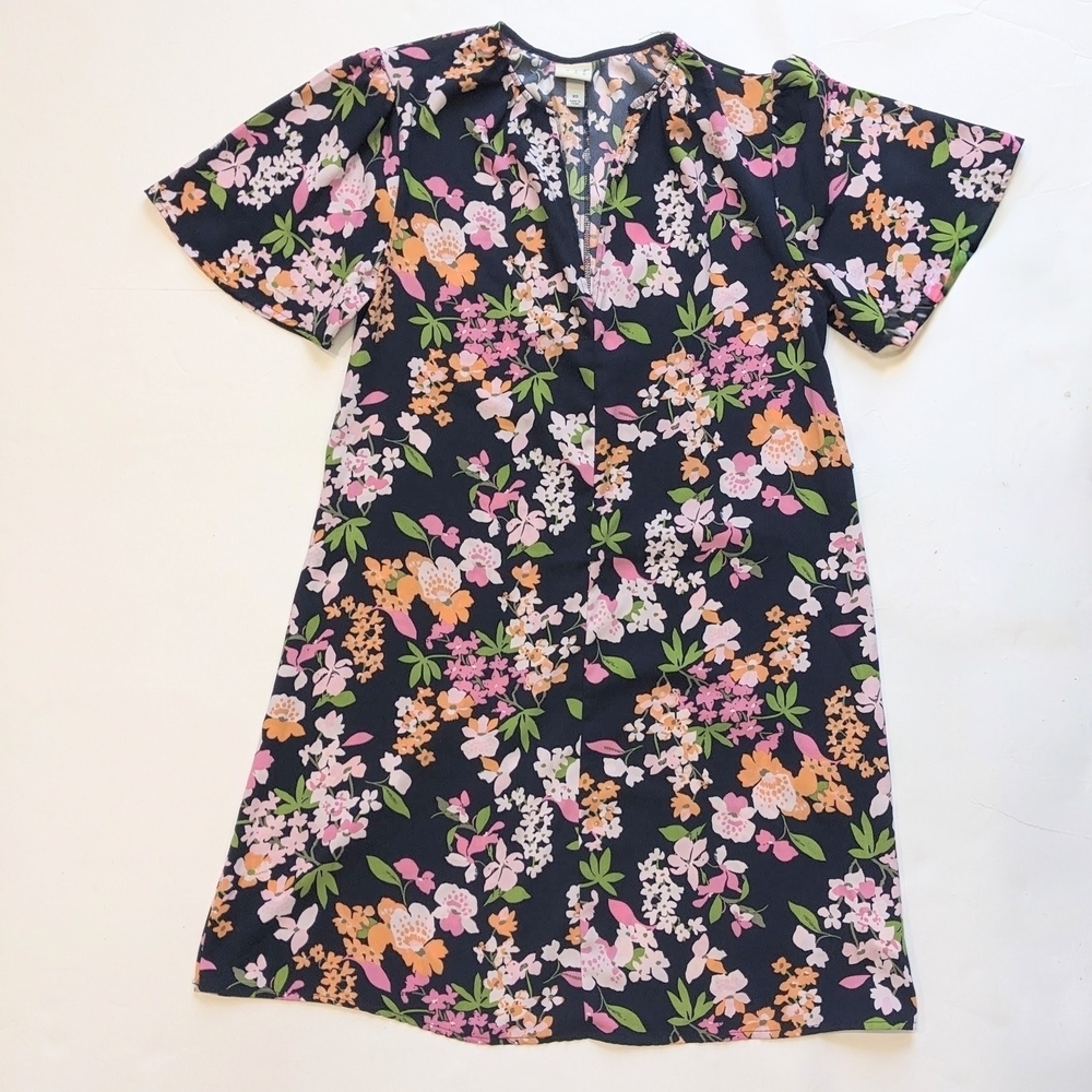 ⚡A-New-Day Women's Navy Floral A-Line Dress with Pink & Orange Blooms